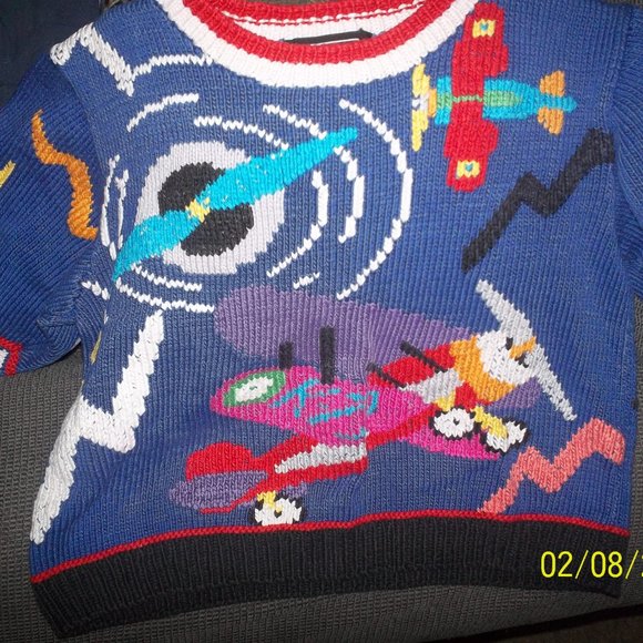 BEREK ONE OF A KIND, VINTAGE 1989 AIRPLANE SWEATER, PIMA COTTON KNITTED BY HAND - Picture 2 of 9